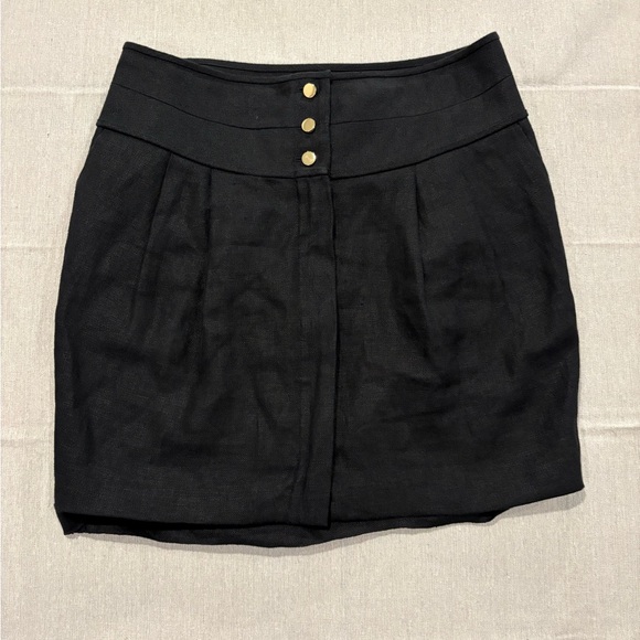 Tory Burch Dresses & Skirts - Tory Burch Black Skirt with Gold Button Accents Sz 8 100% Linen